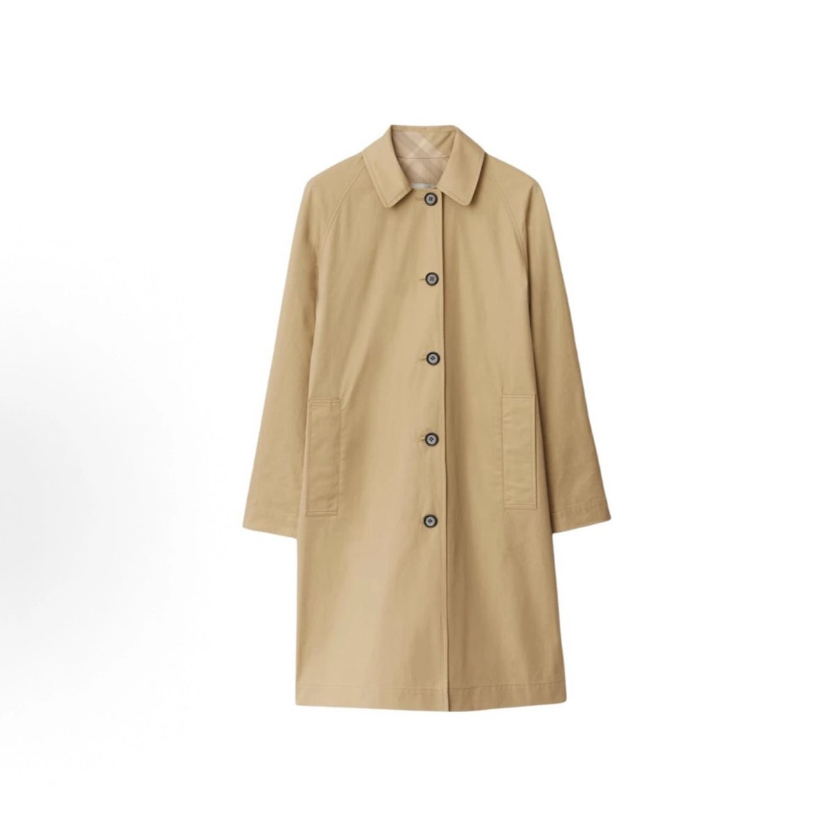 Women's Mid-Length Lightweight Reversible Plaid Trench Coat - Loose Casual Windbreaker in Khaki