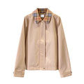 Women's Checkered Collar Short Windbreaker - Khaki