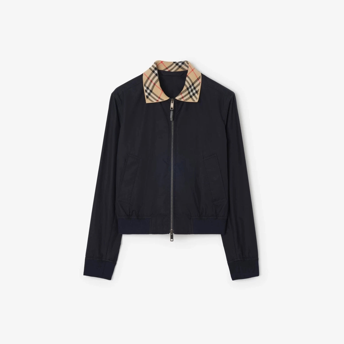 Men's Gabardine Loose-Fit Notch Collar Jacket, Plaid-Trimmed Casual Windbreaker - Tundra White, Nautical Blue, Navy Blue